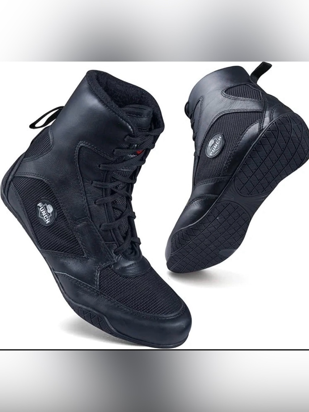 New Rightpunch Leather Boxing Shoes Mid-Top Wrestling Boots Men size 14 black
